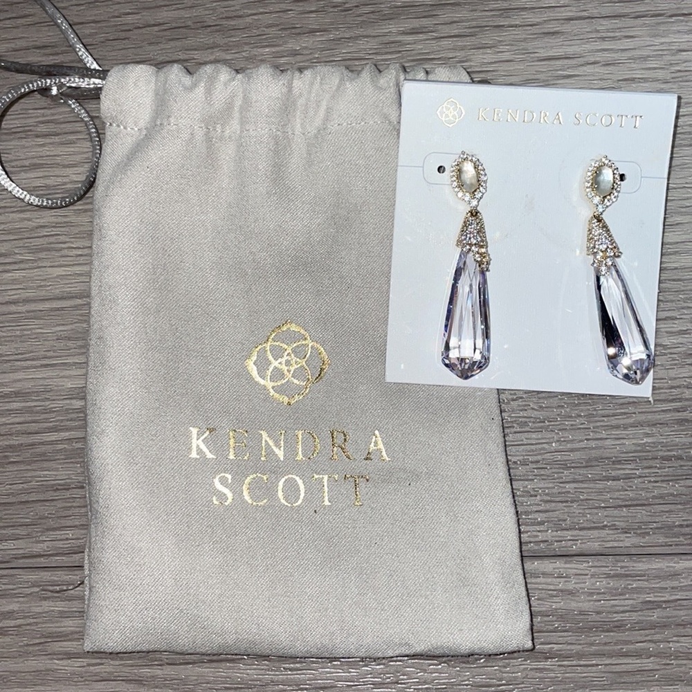 Kendra Scott Yellow Gold Faye MOP & Cz Drop Earrings